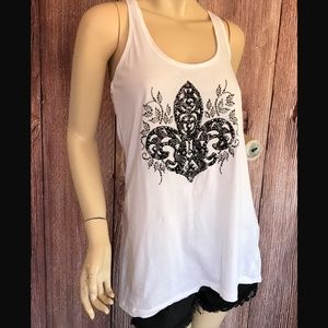 Ambiance Apparel White Tank Top Fleur de lis Small